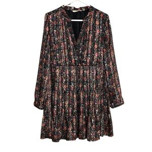 Soft Surroundings Castile Black Floral Tiered Tunic Dress Long Sleeves Medium